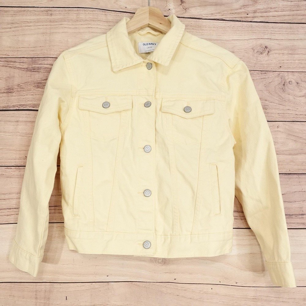 Old Navy Denim Jacket Kids? Womens? L 10/12 Yellow Cotton Button READ***